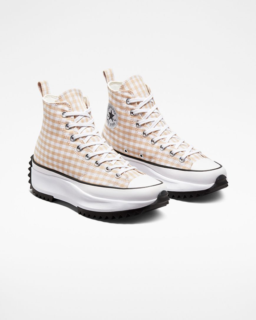 Topanky Na Platforme Converse Run Star Hike Gingham Vysoke Panske Béžové Biele Čierne | SK COUEW5